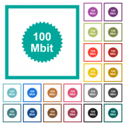 100 mbit guarantee sticker flat color icons with quadrant frames on white background - 100 mbit guarantee sticker flat color icons with quadrant frames