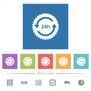 24h sticker with arrows flat white icons in square backgrounds. 6 bonus icons included. - 24h sticker with arrows flat white icons in square backgrounds