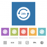 24h sticker with arrows flat white icons in square backgrounds. 6 bonus icons included. - 24h sticker with arrows flat white icons in square backgrounds