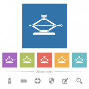 Car jack flat white icons in square backgrounds. 6 bonus icons included. - Car jack flat white icons in square backgrounds