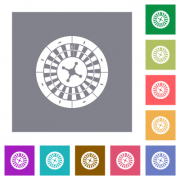 Roulette wheel flat icons on simple color square backgrounds - Roulette wheel square flat icons