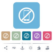 Smartphone not allowed white flat icons on color rounded square backgrounds. 6 bonus icons included - Smartphone not allowed flat icons on color rounded square backgrounds