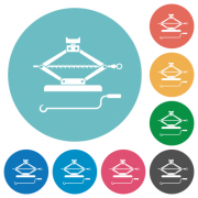 Car jack with crank flat white icons on round color backgrounds - Car jack with crank flat round icons