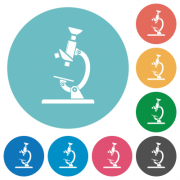 Microscope flat white icons on round color backgrounds - Microscope flat round icons