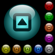 Toggle up icons in color illuminated spherical glass buttons on black background. Can be used to black or dark templates - Toggle up icons in color illuminated glass buttons