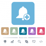 Add new reminder white flat icons on color rounded square backgrounds. 6 bonus icons included - Add new reminder flat icons on color rounded square backgrounds