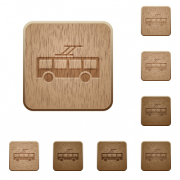 Trolley bus on rounded square carved wooden button styles - Trolley bus wooden buttons