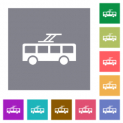 Trolley bus flat icons on simple color square backgrounds - Trolley bus square flat icons