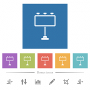 Billboard with reflectors flat white icons in square backgrounds. 6 bonus icons included. - Billboard with reflectors flat white icons in square backgrounds