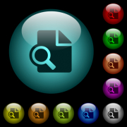 Preview icons in color illuminated spherical glass buttons on black background. Can be used to black or dark templates - Preview icons in color illuminated glass buttons