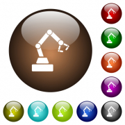 Robot arm white icons on round glass buttons in multiple colors - Robot arm color glass buttons