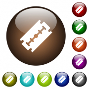 Razor blade white icons on round glass buttons in multiple colors - Razor blade color glass buttons