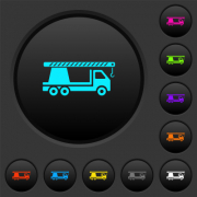 Crane truck dark push buttons with vivid color icons on dark grey background - Crane truck dark push buttons with color icons