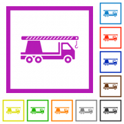 Crane truck flat color icons in square frames on white background - Crane truck flat framed icons