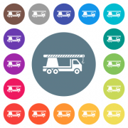 Crane truck flat white icons on round color backgrounds. 17 background color variations are included. - Crane truck flat white icons on round color backgrounds
