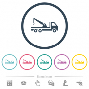 Crane truck flat color icons in round outlines. 6 bonus icons included. - Crane truck flat color icons in round outlines