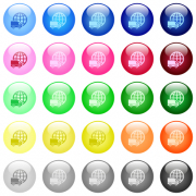 International transport icons in set of 25 color glossy spherical buttons - International transport icons in color glossy buttons