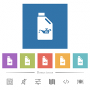 Oil canister with oiler flat white icons in square backgrounds. 6 bonus icons included. - Oil canister with oiler flat white icons in square backgrounds