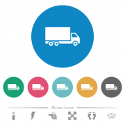 Freight car flat white icons on round color backgrounds. 6 bonus icons included. - Freight car flat round icons