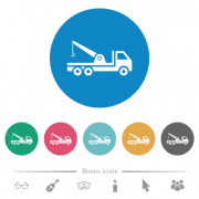Crane truck flat white icons on round color backgrounds. 6 bonus icons included. - Crane truck flat round icons