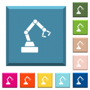 Robot arm white icons on edged square buttons in various trendy colors - Robot arm white icons on edged square buttons