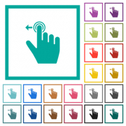 Right handed slide left gesture flat color icons with quadrant frames on white background - Right handed slide left gesture flat color icons with quadrant frames