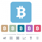 Bitcoin sign white flat icons on color rounded square backgrounds. 6 bonus icons included - Bitcoin sign flat icons on color rounded square backgrounds