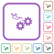 Oiler can and gears simple icons in color rounded square frames on white background - Oiler can and gears simple icons