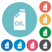 Oil canister flat white icons on round color backgrounds - Oil canister flat round icons