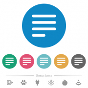 Text align justify last row left flat white icons on round color backgrounds. 6 bonus icons included. - Text align justify last row left flat round icons