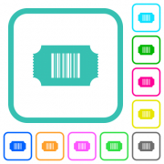 Ticket with barcode vivid colored flat icons in curved borders on white background - Ticket with barcode vivid colored flat icons