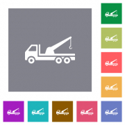 Crane truck flat icons on simple color square backgrounds - Crane truck square flat icons