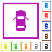 Car open front doors dashboard indicator flat color icons in square frames on white background - Car open front doors dashboard indicator flat framed icons