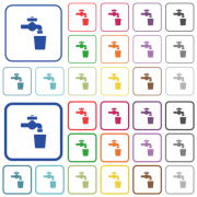 Drinking water color flat icons in rounded square frames. Thin and thick versions included. - Drinking water outlined flat color icons
