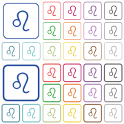Leo zodiac symbol color flat icons in rounded square frames. Thin and thick versions included. - Leo zodiac symbol outlined flat color icons