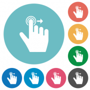 Right handed slide right gesture flat white icons on round color backgrounds - Right handed slide right gesture flat round icons