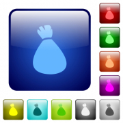 Money bag icons in rounded square color glossy button set - Money bag color square buttons