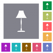 Standing lampshade flat icons on simple color square backgrounds - Standing lampshade square flat icons