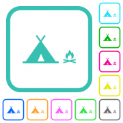 Camping vivid colored flat icons in curved borders on white background - Camping vivid colored flat icons