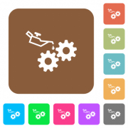 Oiler can and gears flat icons on rounded square vivid color backgrounds. - Oiler can and gears rounded square flat icons