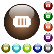 Ticket with barcode white icons on round glass buttons in multiple colors - Ticket with barcode color glass buttons