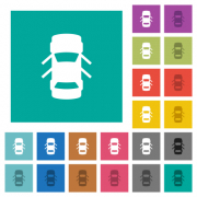 Car open doors dashboard indicator multi colored flat icons on plain square backgrounds. Included white and darker icon variations for hover or active effects. - Car open doors dashboard indicator square flat multi colored icons