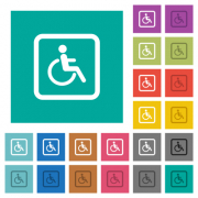 Handicapped parking multi colored flat icons on plain square backgrounds. Included white and darker icon variations for hover or active effects. - Handicapped parking square flat multi colored icons