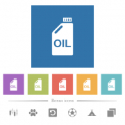Oil canister flat white icons in square backgrounds. 6 bonus icons included. - Oil canister flat white icons in square backgrounds
