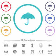 Umbrella flat color icons in circle shape outlines. 12 bonus icons included. - Umbrella flat color icons in circle shape outlines