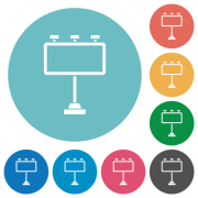 Billboard with reflectors flat white icons on round color backgrounds - Billboard with reflectors flat round icons