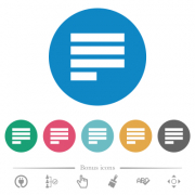 Text align justify last row left flat white icons on round color backgrounds. 6 bonus icons included. - Text align justify last row left flat round icons