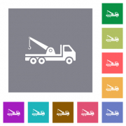 Crane truck flat icons on simple color square backgrounds - Crane truck square flat icons
