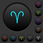 Aries zodiac symbol dark push buttons with vivid color icons on dark grey background - Aries zodiac symbol dark push buttons with color icons
