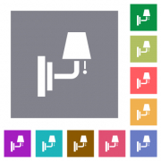 Wall lamp flat icons on simple color square backgrounds - Wall lamp square flat icons